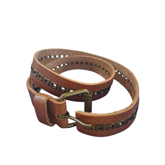 Y2K HE Mango Leather Grommet Belt Women's size 34 Grungecore Academia Preppy Hip - Picture 1 of 11
